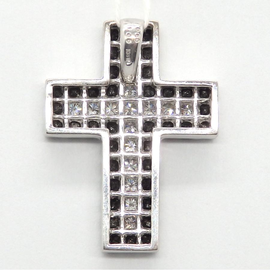 K18WG ホワイトゴールド　ブラックダイヤ 1.55ct　ダイヤモンド 0.60ct ペンダント　トップ クロス　ジュエリー　ダイヤ　中古　美品　質屋