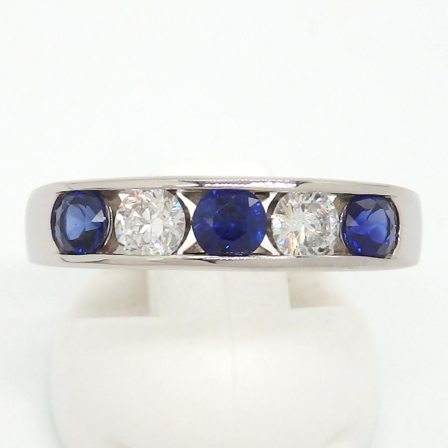 Pt900 プラチナ サファイア 0.92ct ダイヤモンド 0.51ct 指輪 中古 美  