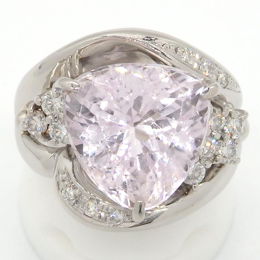 Pt900 プラチナ クンツァイト 7.09ct ダイヤモンド 0.40ct 指輪