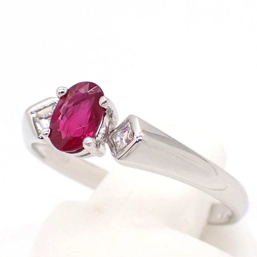 750(WG) ホワイトゴールド ルビー 0.46ct ダイヤモンド 0.11ct 指輪 