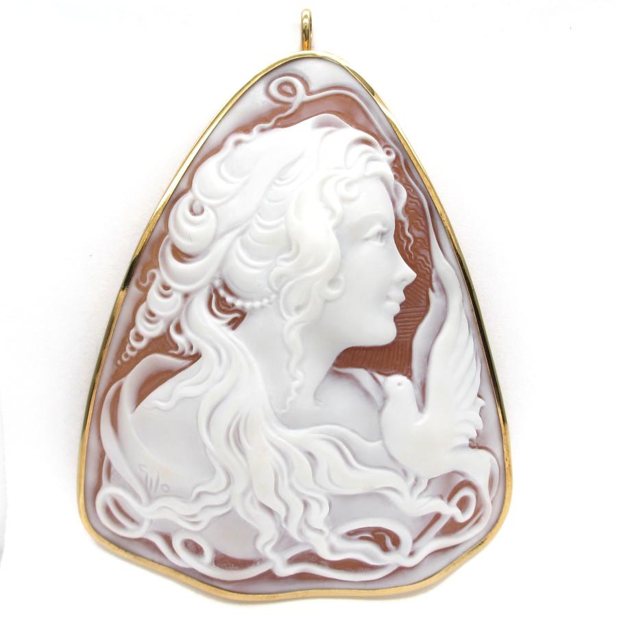 ヴィンテージ大きめカメオk18 ブローチ作家サインあり