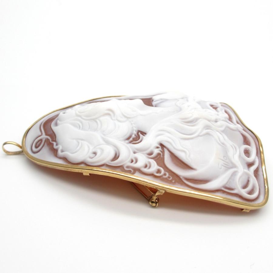 ヴィンテージ大きめカメオk18 ブローチ作家サインあり