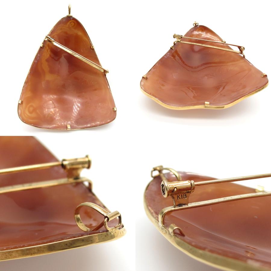 ヴィンテージ　大きめカメオ　k18 ブローチ　作家サインあり ヴィンテージ大きめカメオk18 ブローチ作家サインあり