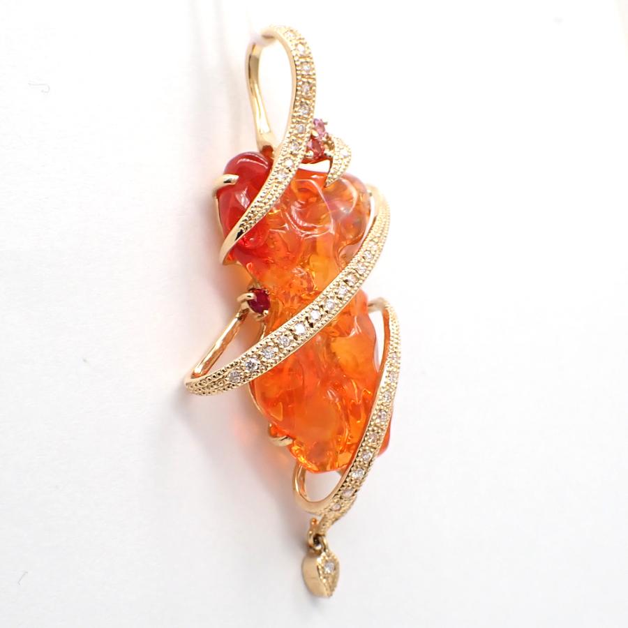 K18 ゴールド 天然オパール ファイアオパール 14.32ct ダイヤモンド 
