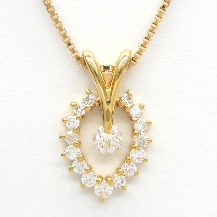K18 ゴールド ダイヤモンド 計0.51ct ペンダント付ネックレス 中古 美 
