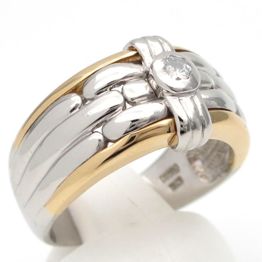 K18 Pt900ダイヤモンドリング。コンビリング。16号。6.1g。中古。