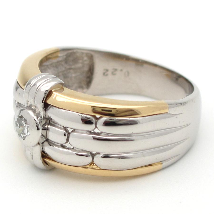 Pt900 K18 プラチナ ゴールド ダイヤモンド 0.22ct 指輪 メンズ #18  