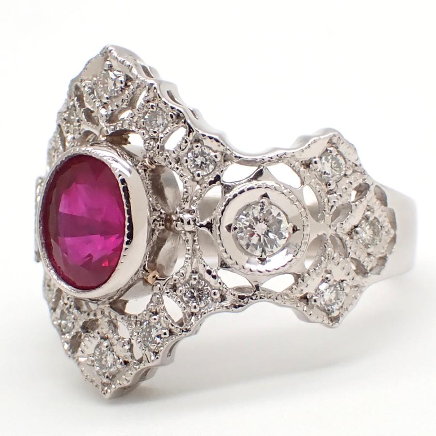 Pt900 プラチナ ピンクサファイア 1.19ct ダイヤモンド 0.36ct 指輪 