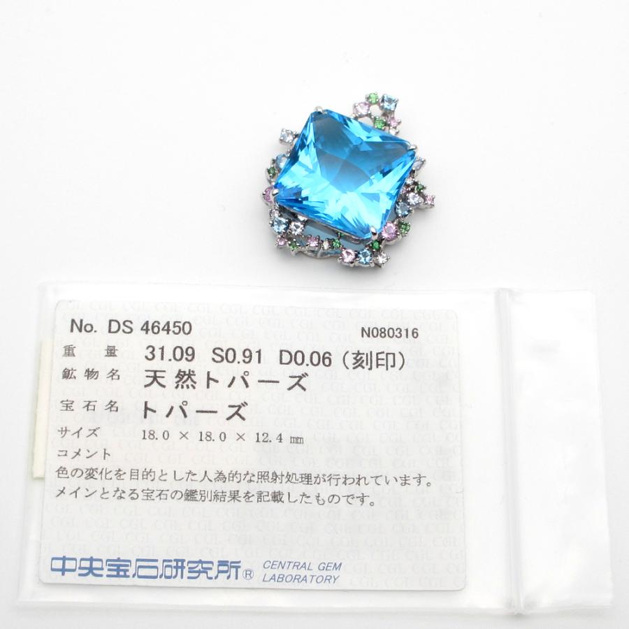 K18WG ホワイトゴールド ブルートパーズ 31.09ct サファイア 0.91ct 