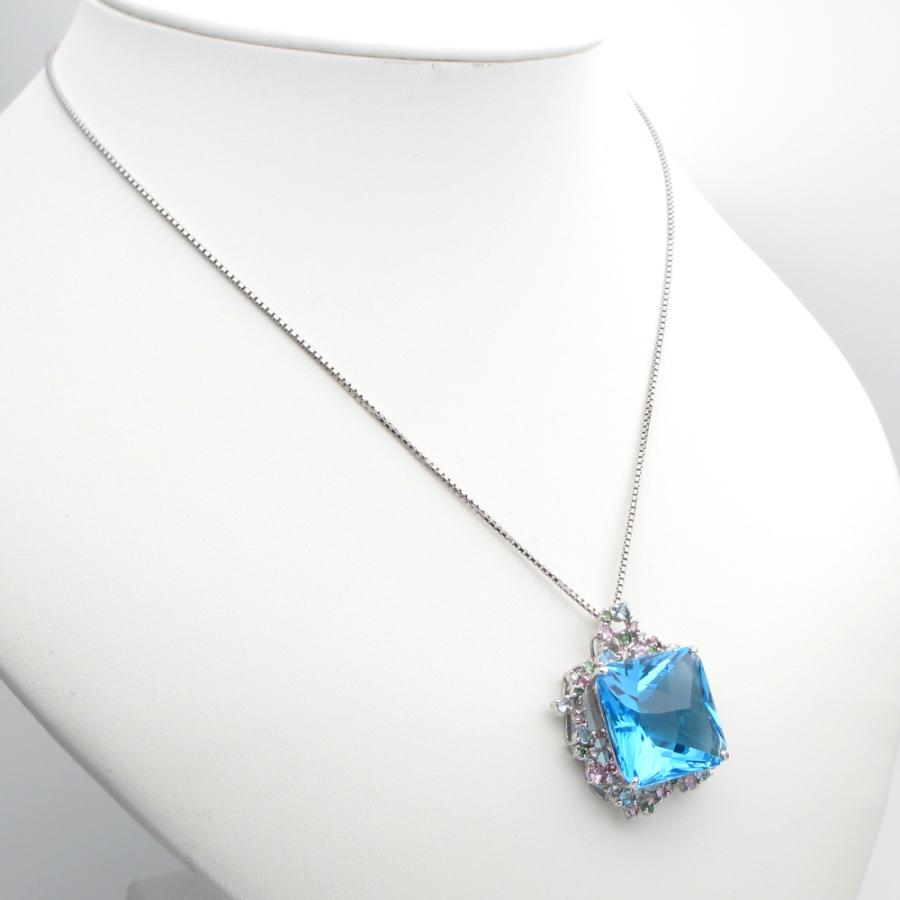 K18WG ホワイトゴールド ブルートパーズ 31.09ct サファイア 0.91ct 