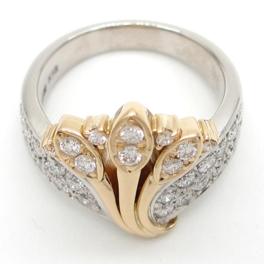 Pt900 プラチナ K18 ゴールド コンビ ダイヤモンド 0.79ct 指輪 中古 