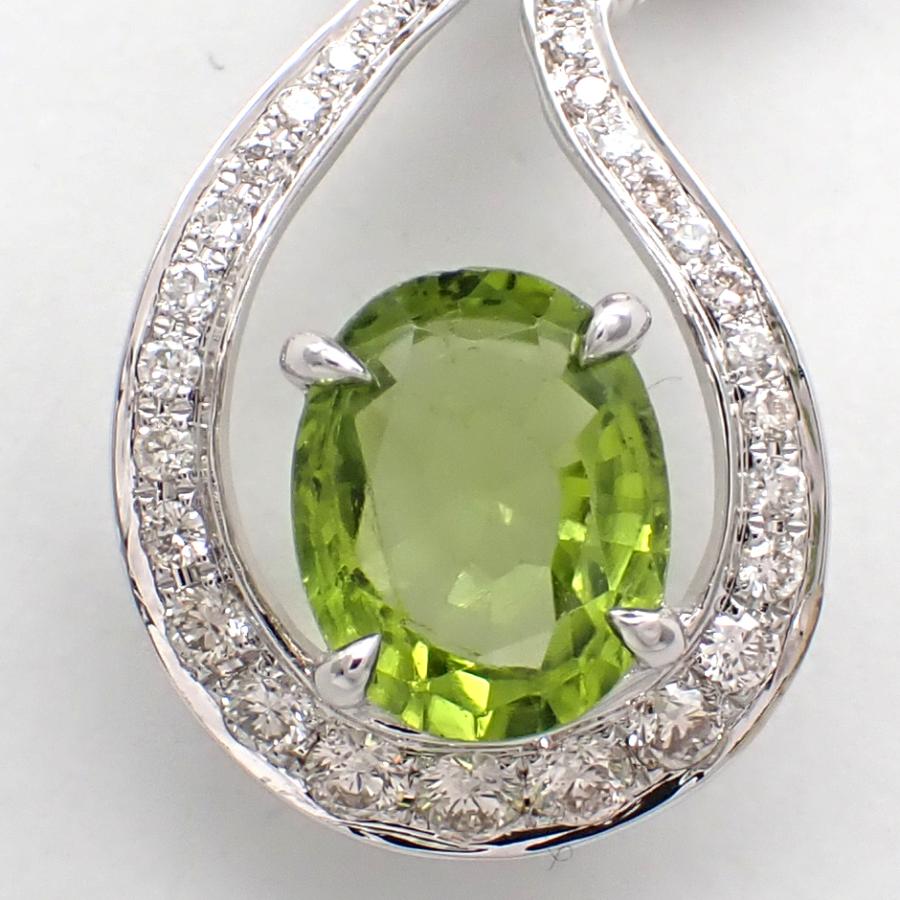 K18WG ホワイトゴールド ペリドット 2.10ct ダイヤモンド 0.66ct 
