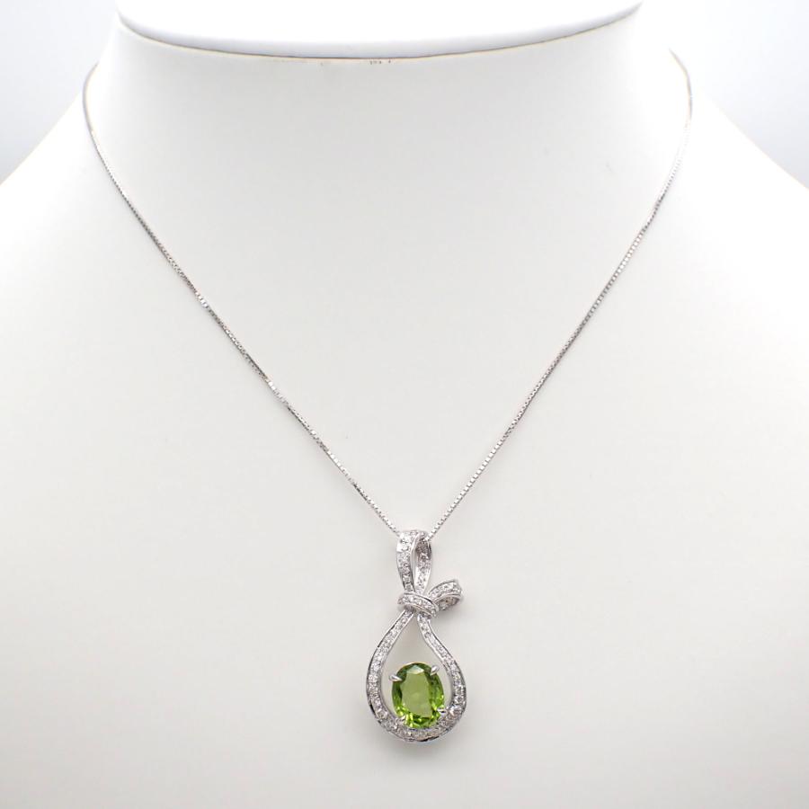 K18WG ホワイトゴールド ペリドット 2.10ct ダイヤモンド 0.66ct 