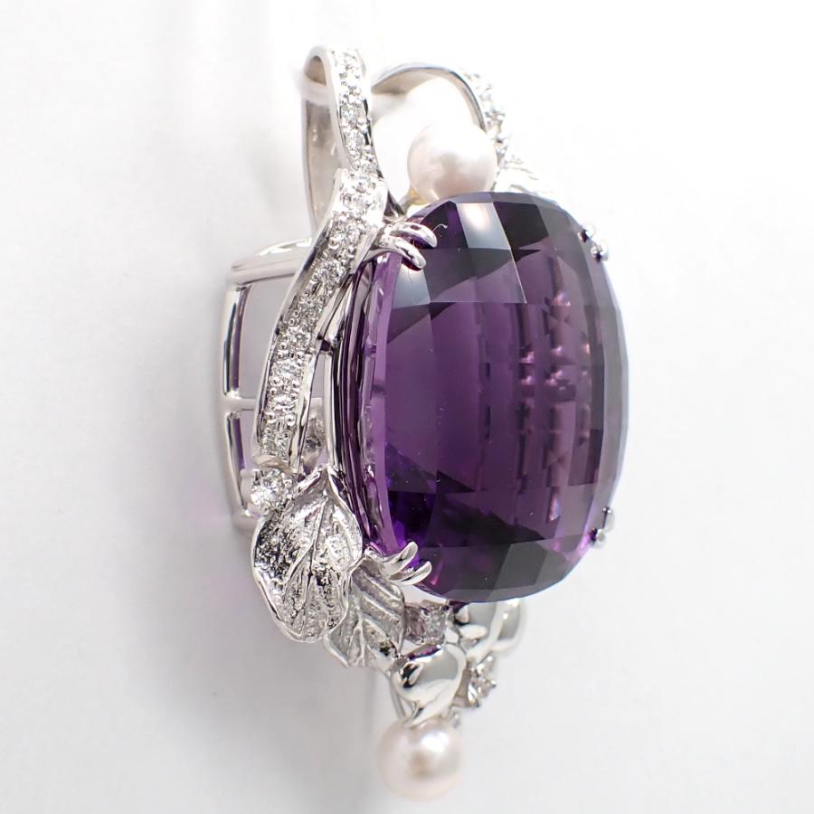 K18WG ホワイトゴールド 大粒 アメジスト 38.19ct ダイヤモンド 0.39ct 