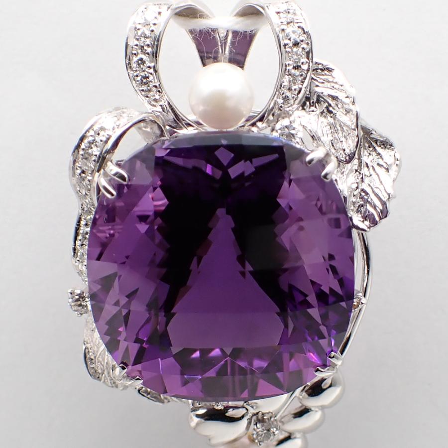 K18WG ホワイトゴールド 大粒 アメジスト 38.19ct ダイヤモンド 0.39ct 