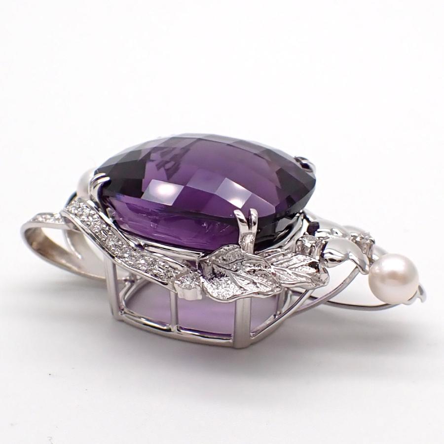 K18WG ホワイトゴールド 大粒 アメジスト 38.19ct ダイヤモンド 0.39ct 