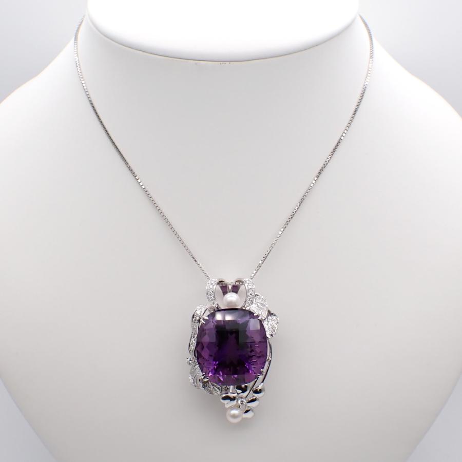 K18WG ホワイトゴールド 大粒 アメジスト 38.19ct ダイヤモンド 0.39ct 