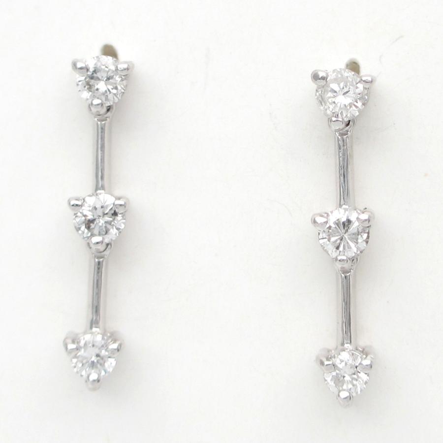 K18WG ホワイトゴールド ダイヤモンド 0.20ct×2 ピアス トリロジー  