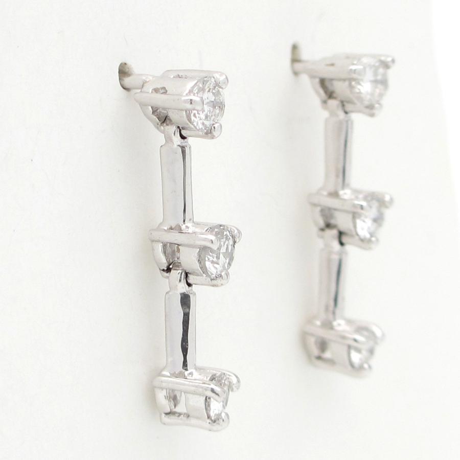 K18WG ホワイトゴールド ダイヤモンド 0.20ct×2 ピアス トリロジー 