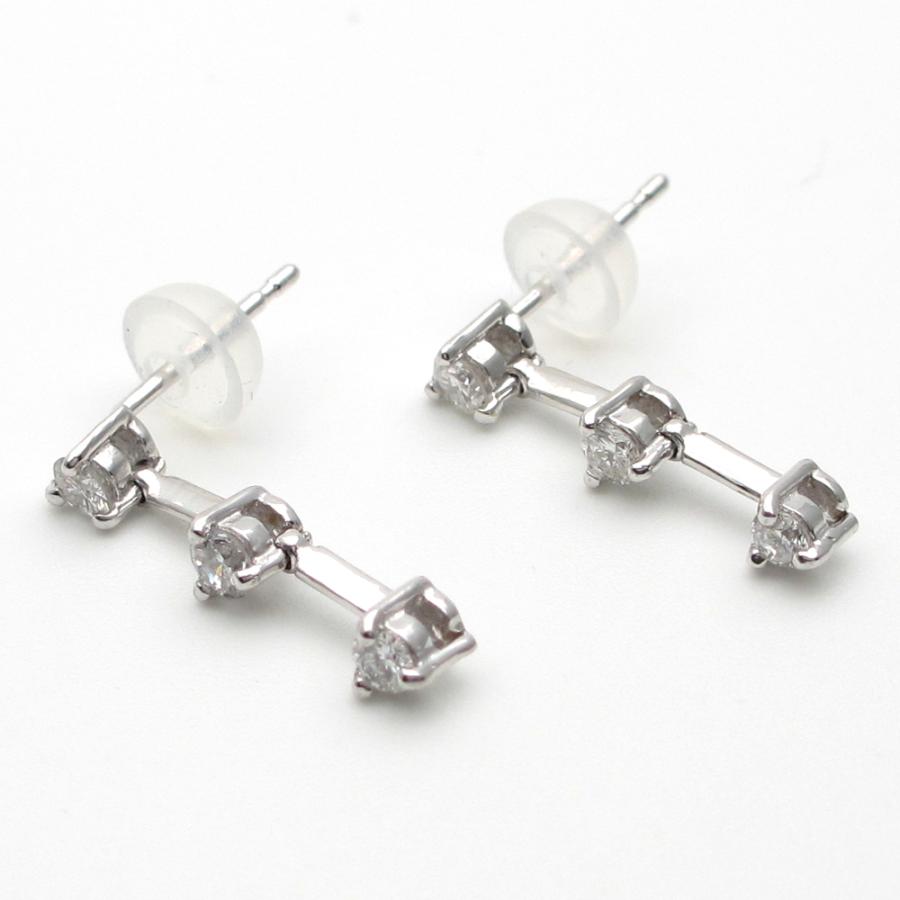 K18WG ホワイトゴールド ダイヤモンド 0.20ct×2 ピアス トリロジー 