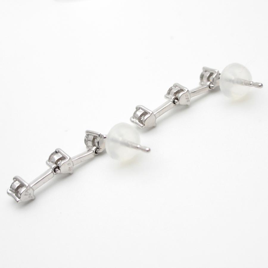 K18WG ホワイトゴールド ダイヤモンド 0.20ct×2 ピアス トリロジー 