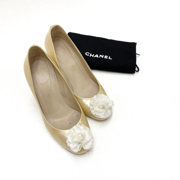 CHANEL シャネル パンプス エナメル オーロラ カメリア ベージュ 36 