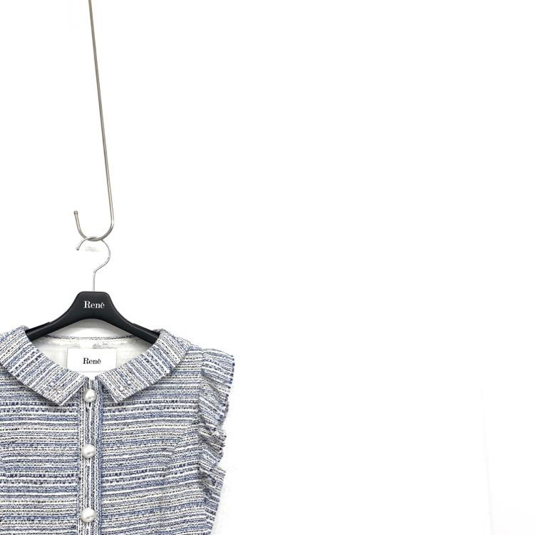 2023年 Rene ルネ パールボタン ツイード ワンピース ブルー 36