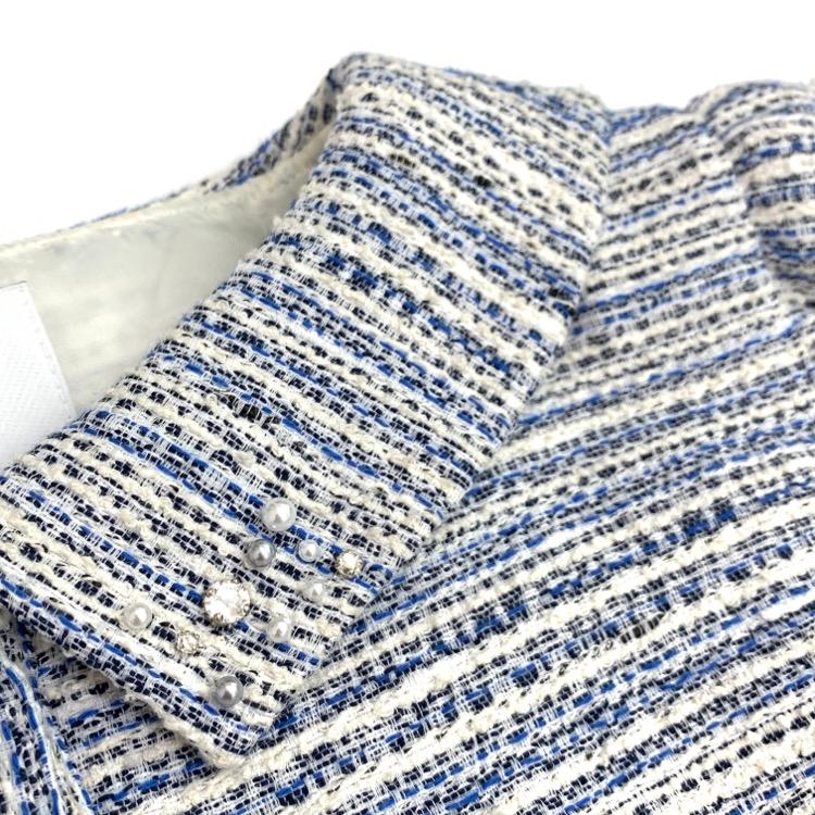 2023年 Rene ルネ パールボタン ツイード ワンピース ブルー 36