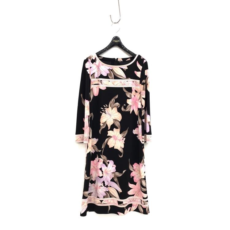 LEONARD レオナール リリー柄 カンカン素材 ワンピース ブラック  