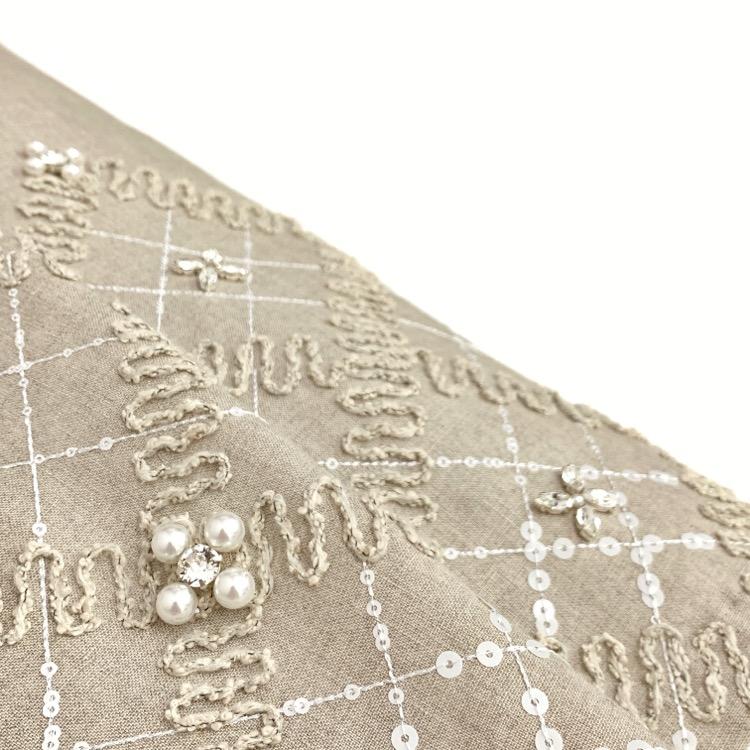 未使用品 2023年 Rene ルネ リネンF&Fタックドレス 裾刺繍ビジュー  