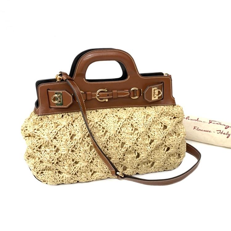 Salvatore Ferragamo フェラガモ ストローバッグ ショルダーストラップ  