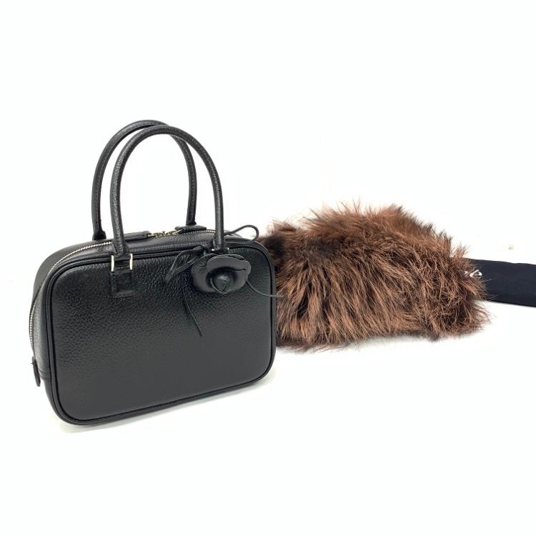 Rene ルネ ハンド バッグ アリア ファー付 ブラック XS  