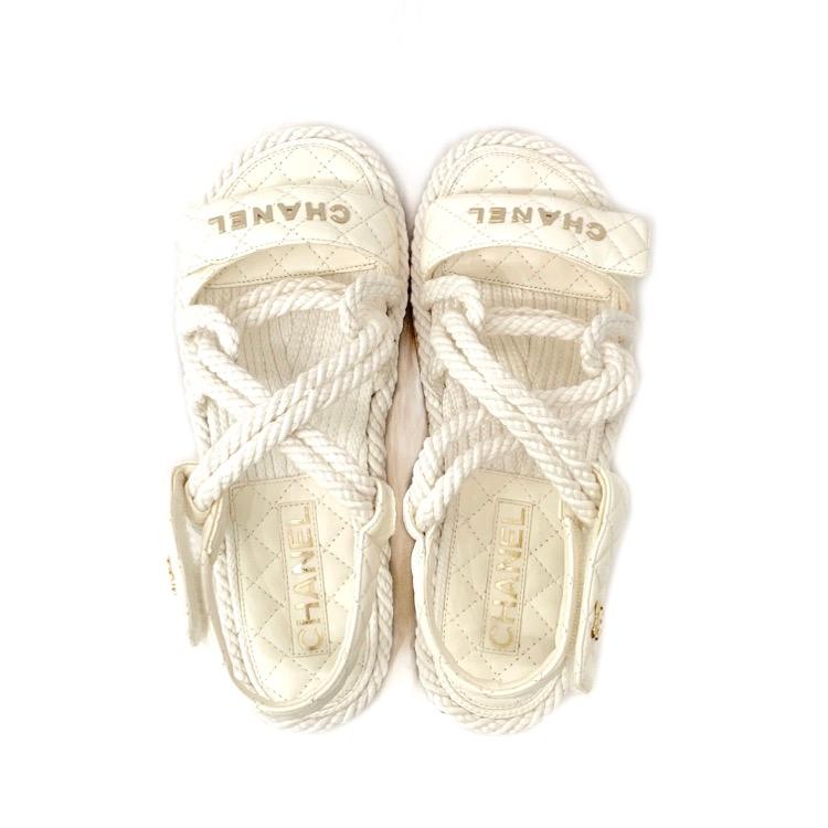 未使用品 CHANEL シャネル コードデザイン サンダル ベルクロ フラット 
