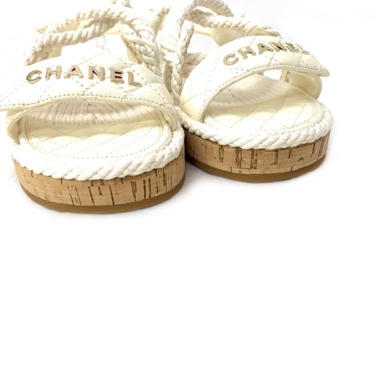 未使用品 CHANEL シャネル コードデザイン サンダル ベルクロ フラット 