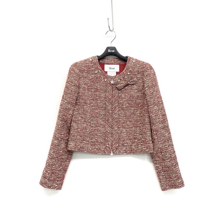 Rene ルネ ツイード ジャケット スワロスライダー リボンブローチ付