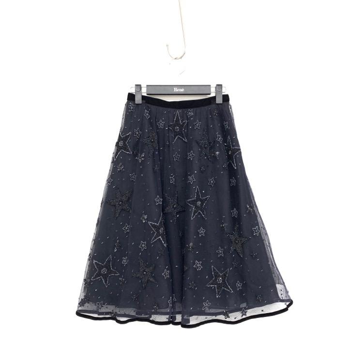 Rene ルネ ビーズ装飾チュール スカート スター 星 ネイビー 34  