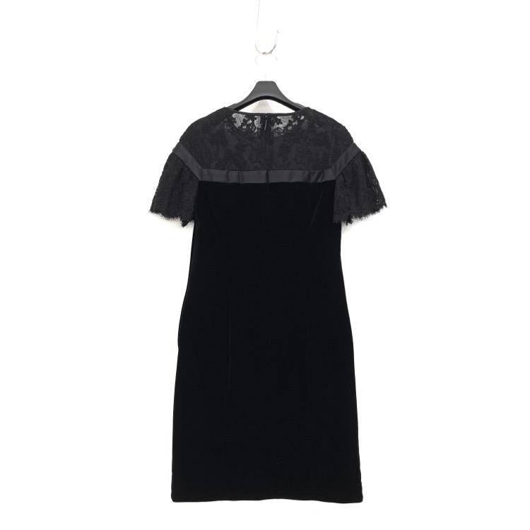 Rene ルネ ベロア・レース切替 ドレス ワンピース ブラック 36 6646290  