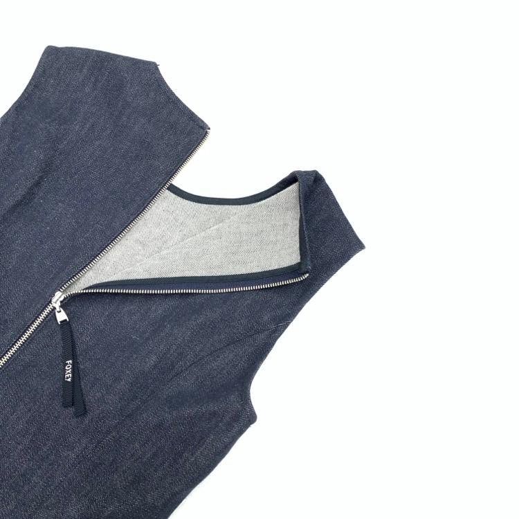 FOXEY NEWYORK フォクシー デニムドレス 梯子レース ワンピース