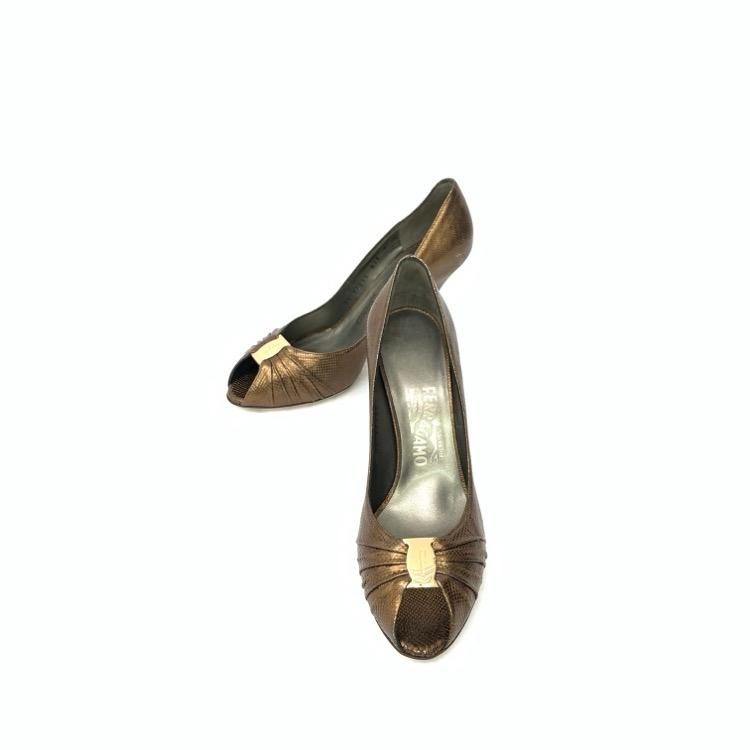 Salvatore Ferragamo フェラガモ オープントゥ パンプス 8C ブラウン  