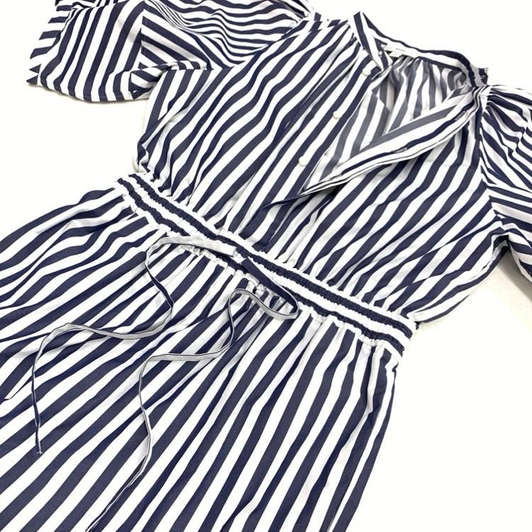 HYKE ハイク T/C STRIPED BALOON SLEEVE JUMPSUIT バルーンスリーブ 