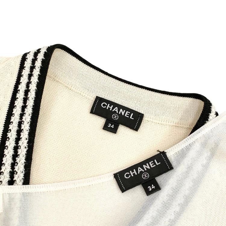 CHANEL シャネル シルクニット ワンピース CCボタン ホワイト 34
