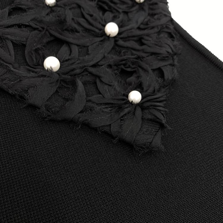 2024AW Rene ルネ フラワー刺繍パール付ニット ワンピース ブラック 38  