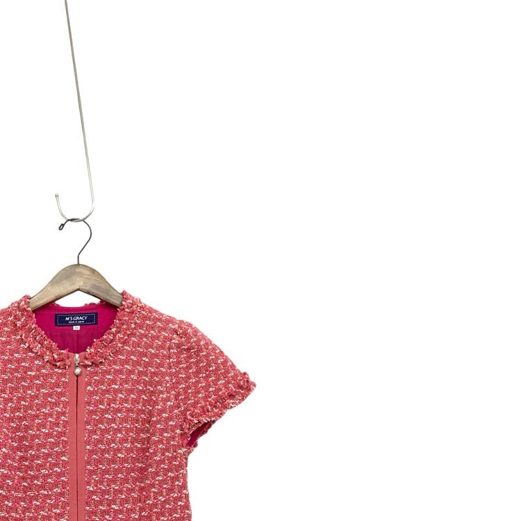 未使用品 M'S GRACY エムズグレイシー ツイード ワンピース ロゴ