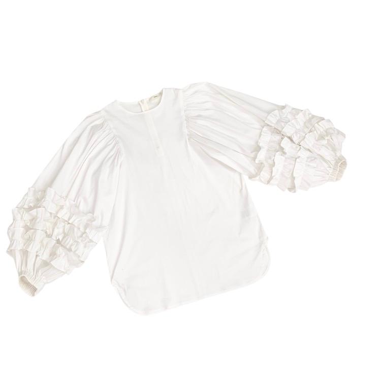 yori ヨリサークルフリルスリーブブラウス ブラック