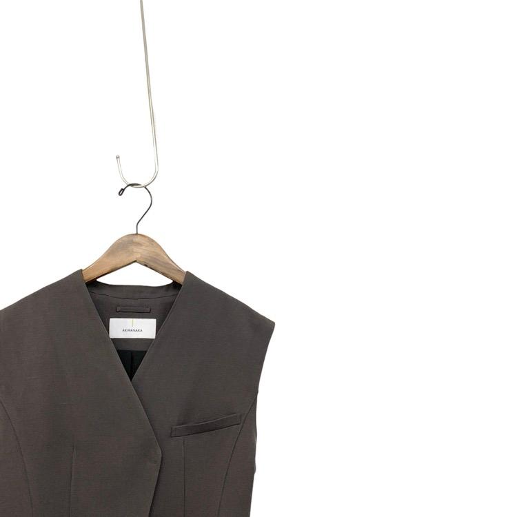 AKIRANAKA アキラナカ　リネンダブルロングジレ　　グレー　3 AKIRANAKA アキラナカ リネンダブルロングジレ グレー 3