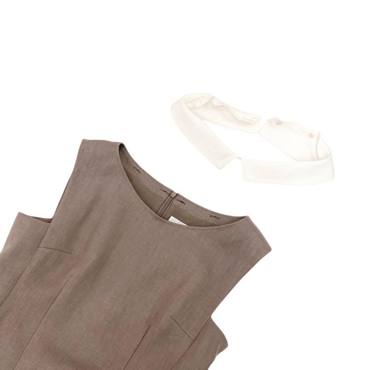 Rene ルネ 白襟付 2way ワンピース フレンチリネン ブラウン 34  