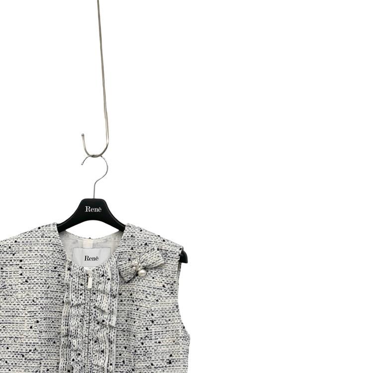 ルネ ワンピース チェック ツイード リボン ルネツイードワンピースrene