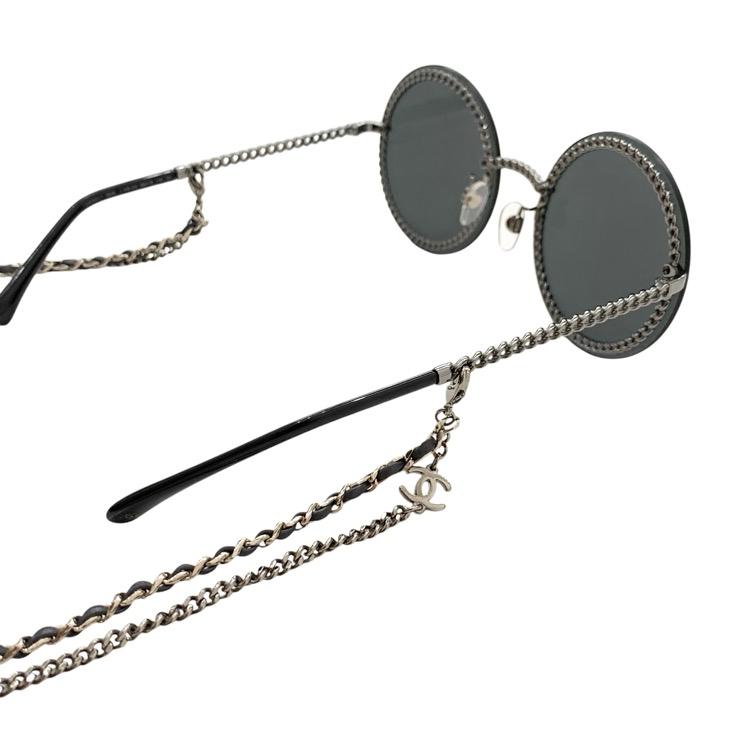 CHANEL ラウンド型 ブラック サングラス チェーン付き CHANEL シャネル ラウンド サングラス チェーン・レザーチェーン
