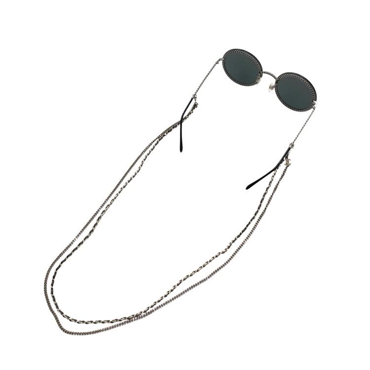 CHANEL ラウンド型 ブラック サングラス チェーン付き CHANEL ラウンド型 ブラックサングラス チェーン付き CHANEL