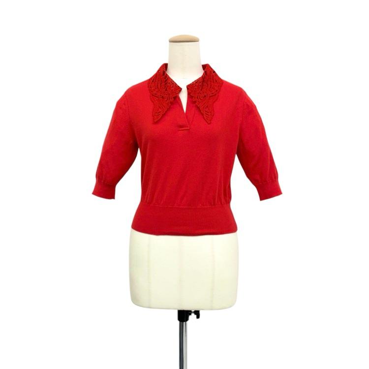 Mame Kurogouchi マメクロゴウチ Embroidery Collar Knitted Top